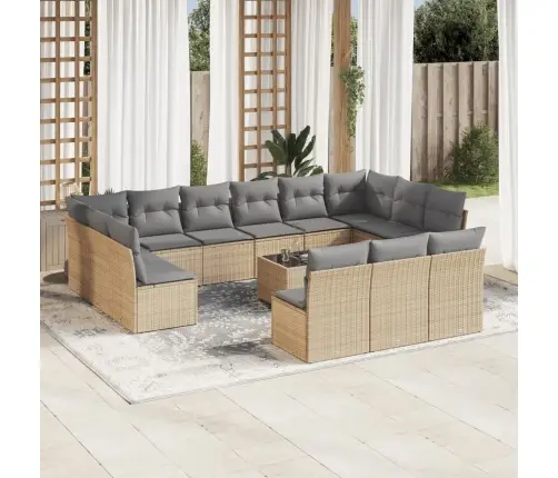 14-Daļīgs Dārza Dīvāna Komplekts, Matrači, Bēša Pe Rotangpalma Vidaxl