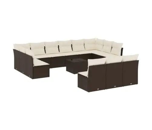 14 Daļīgs Dārza Dīvānu Komplekts Ar Spilveniem Brūnā Vidaxl