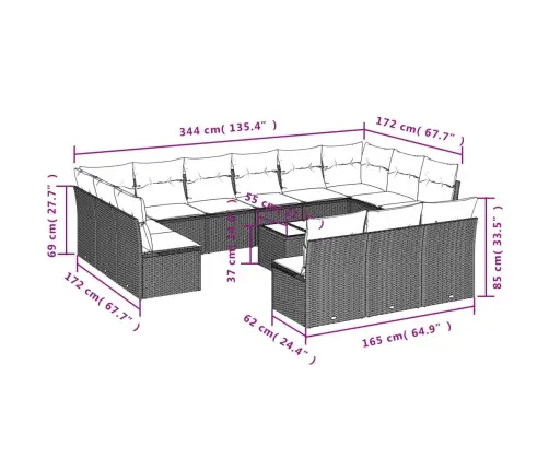 14 Daļīgs Dārza Dīvānu Komplekts Ar Spilveniem Brūnā Vidaxl