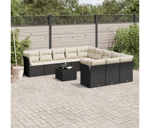 12-Daļīgs Dārza Dīvānu Komplekts, Matrači, Melna Pe Rotangpalma Vidaxl