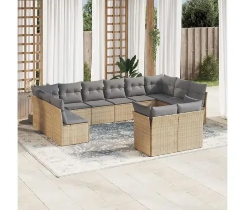 12-Daļīgs Dārza Dīvāna Komplekts, Matrači, Bēša Pe Rotangpalma Vidaxl