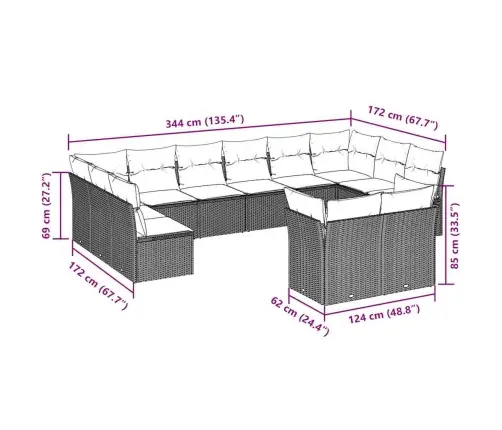 12-Osaline Aiadiivani Komplekt Patjadega, Pruun, Polürotang