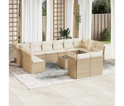 13-Daļīgs Dārza Dīvāna Komplekts, Matrači, Bēša Pe Rotangpalma Vidaxl