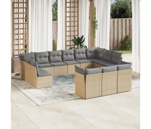 13-Daļīgs Dārza Dīvāna Komplekts, Matrači, Bēša Pe Rotangpalma Vidaxl