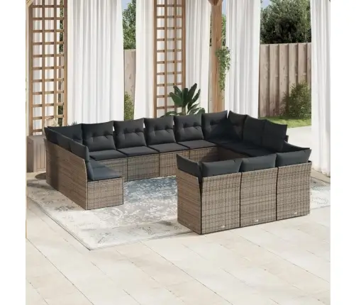 13-Daļīgs Dārza Dīvānu Komplekts Ar Matračiem, Pelēks Pe Vidaxl