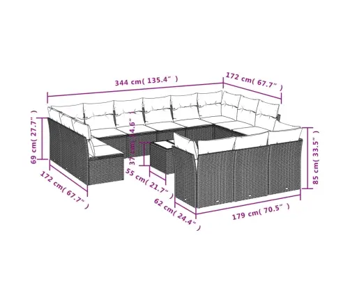 14-Osaline Aiadiivani Komplekt Patjadega, Must, Polürotang