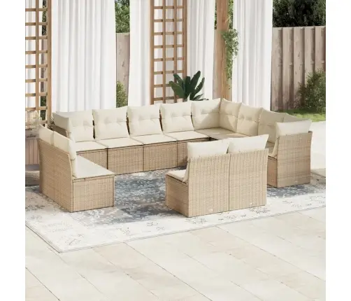 12-Daļīgs Dārza Dīvāna Komplekts, Matrači, Bēša Pe Rotangpalma Vidaxl