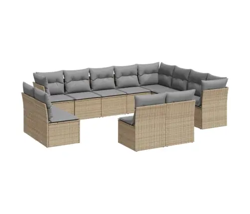 12-Daļīgs Dārza Dīvāna Komplekts, Matrači, Bēša Pe Rotangpalma Vidaxl