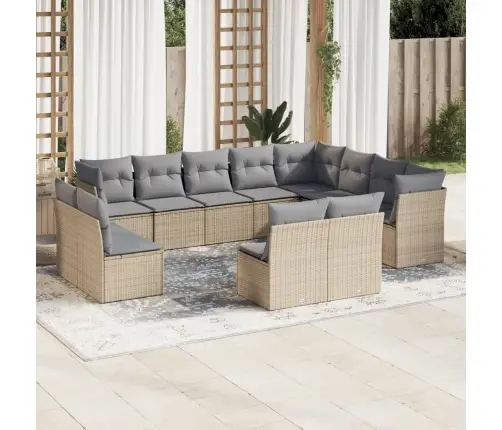 12-Daļīgs Dārza Dīvāna Komplekts, Matrači, Bēša Pe Rotangpalma Vidaxl