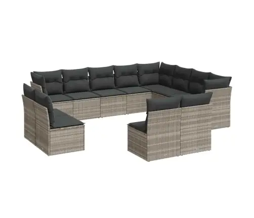 12-Daļīgs Dārza Dīvāna Komplekts Ar Matračiem, Pelēka Pe Pinums Vidaxl