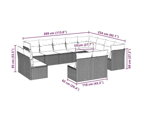 12-Daļīgs Dārza Dīvāna Komplekts Ar Matračiem, Pelēka Pe Pinums Vidaxl
