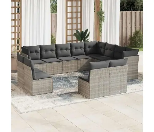 12-Daļīgs Dārza Dīvāna Komplekts Ar Matračiem, Pelēka Pe Pinums Vidaxl