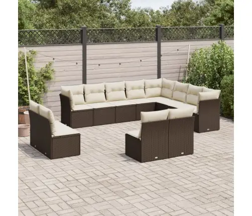 12-Daļīgs Dārza Dīvāna Komplekts, Matrači, Brūna Pe Rotangpalma Vidaxl