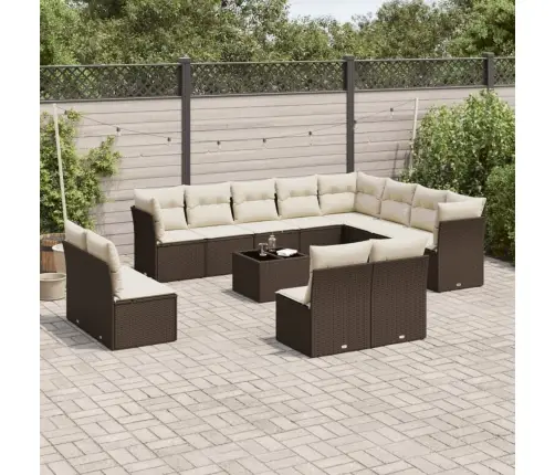 13-Daļīgs Dārza Dīvānu Komplekts, Matrači, Brūna Pe Rotangpalma Vidaxl