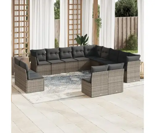 13-Daļīgs Dārza Dīvānu Komplekts Ar Matračiem, Pelēks Pe Vidaxl