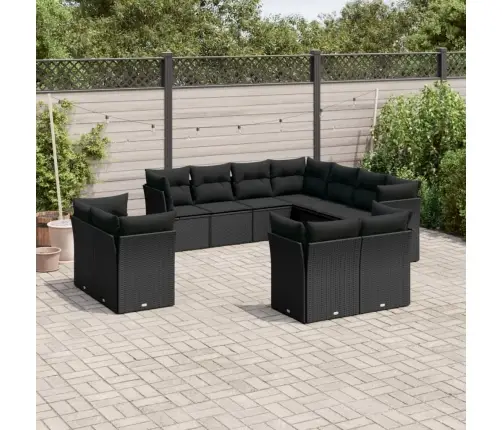 11-Daļīgs Dārza Dīvāna Komplekts, Matrači, Melna Pe Rotangpalma Vidaxl