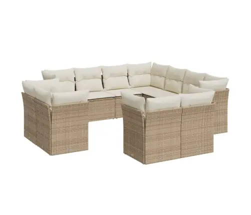 11-Daļīgs Dārza Dīvāna Komplekts, Matrači, Bēša Pe Rotangpalma Vidaxl