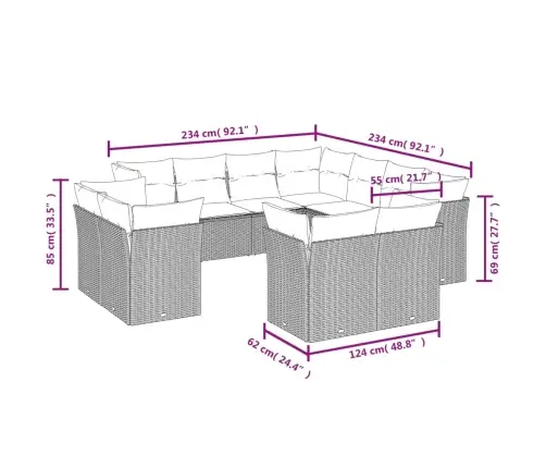 11-Daļīgs Dārza Dīvāna Komplekts, Matrači, Bēša Pe Rotangpalma Vidaxl