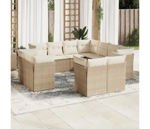 11-Daļīgs Dārza Dīvāna Komplekts, Matrači, Bēša Pe Rotangpalma Vidaxl