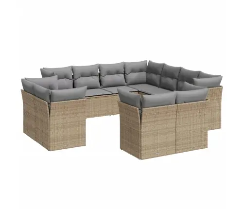 11-Daļīgs Dārza Dīvāna Komplekts, Matrači, Bēša Pe Rotangpalma Vidaxl