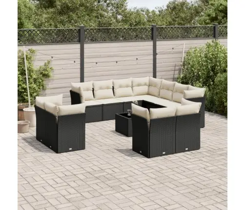 12-Daļīgs Dārza Dīvānu Komplekts, Matrači, Melna Pe Rotangpalma Vidaxl