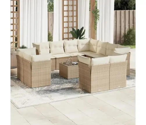 12-Daļīgs Dārza Dīvāna Komplekts, Matrači, Bēša Pe Rotangpalma Vidaxl