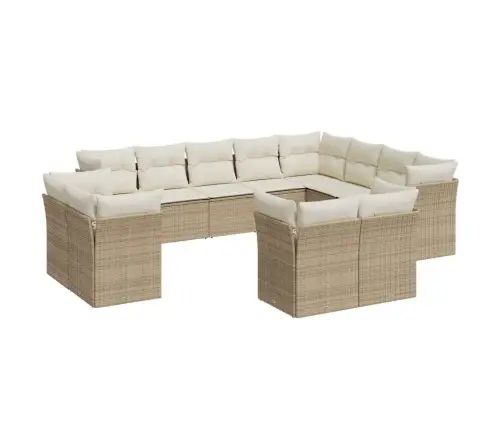 12-Daļīgs Dārza Dīvāna Komplekts, Matrači, Bēša Pe Rotangpalma Vidaxl