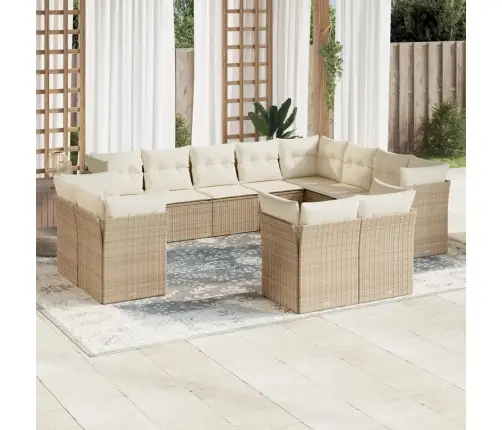 12-Daļīgs Dārza Dīvāna Komplekts, Matrači, Bēša Pe Rotangpalma Vidaxl