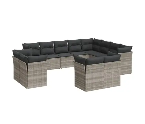 12-Daļīgs Dārza Dīvāna Komplekts Ar Matračiem, Pelēka Pe Pinums Vidaxl