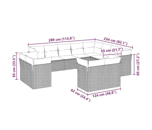 12-Daļīgs Dārza Dīvāna Komplekts Ar Matračiem, Pelēka Pe Pinums Vidaxl