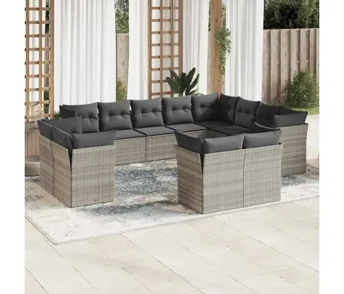 12-Daļīgs Dārza Dīvāna Komplekts Ar Matračiem, Pelēka Pe Pinums Vidaxl