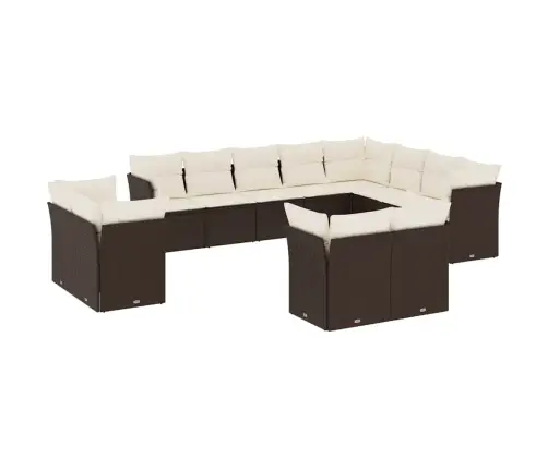 12-Daļīgs Dārza Dīvāna Komplekts, Matrači, Brūna Pe Rotangpalma Vidaxl