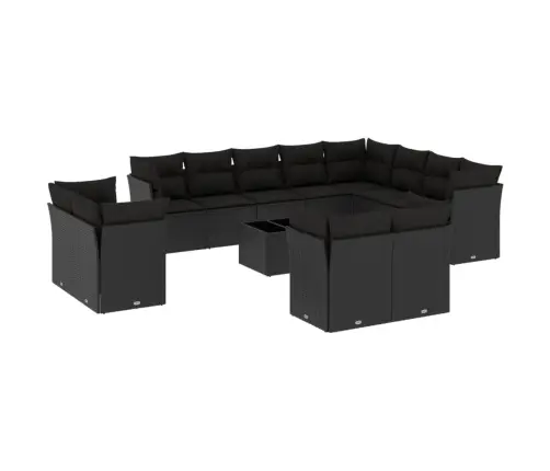 Sofos Komplektas Su Pagalvėlėmis, 13 Dalių, Juodas, Poliratanas