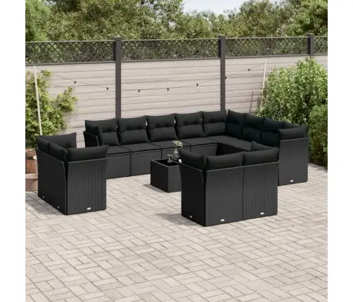 Sofos Komplektas Su Pagalvėlėmis, 13 Dalių, Juodas, Poliratanas