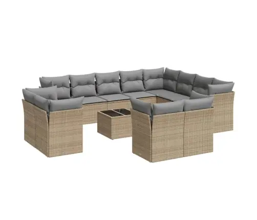 13-Daļīgs Dārza Dīvāna Komplekts, Matrači, Bēša Pe Rotangpalma Vidaxl