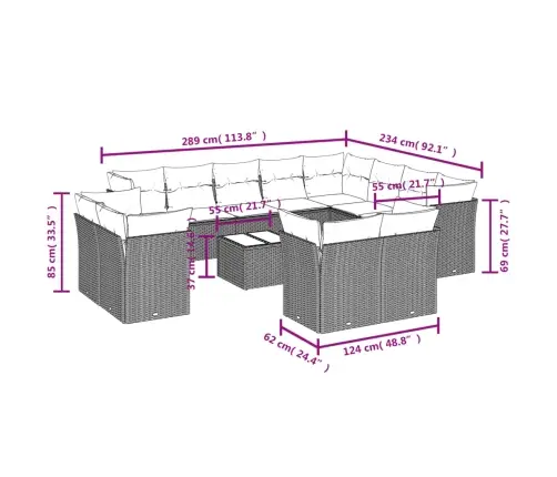 13-Daļīgs Dārza Dīvāna Komplekts, Matrači, Bēša Pe Rotangpalma Vidaxl