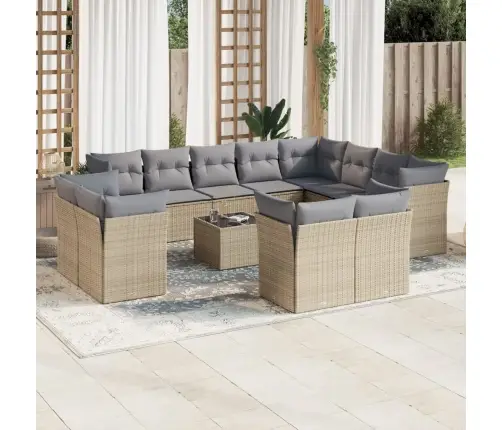 13-Daļīgs Dārza Dīvāna Komplekts, Matrači, Bēša Pe Rotangpalma Vidaxl