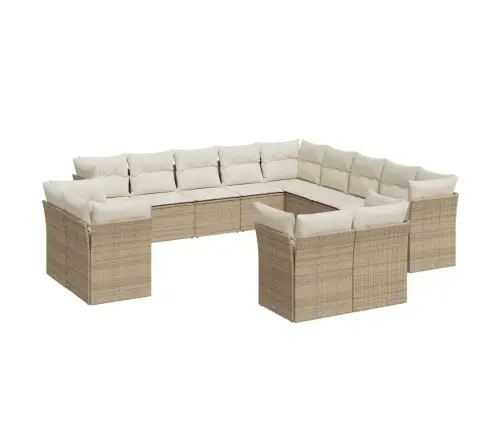 13-Daļīgs Dārza Dīvāna Komplekts, Matrači, Bēša Pe Rotangpalma Vidaxl