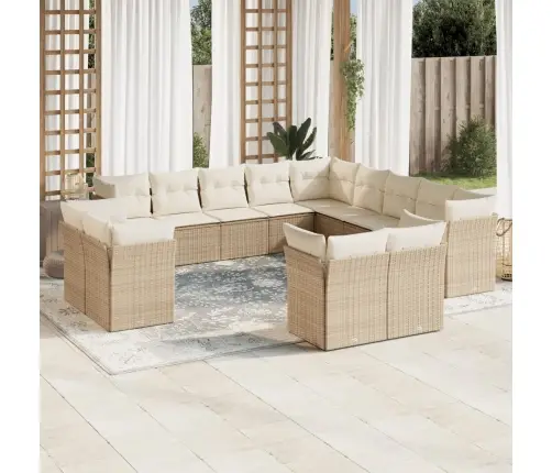 13-Daļīgs Dārza Dīvāna Komplekts, Matrači, Bēša Pe Rotangpalma Vidaxl