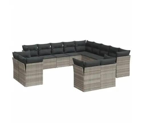 13-Daļīgs Dārza Dīvāna Komplekts Ar Matračiem, Pelēka Pe Pinums  Vidaxl