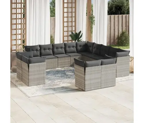 13-Daļīgs Dārza Dīvāna Komplekts Ar Matračiem, Pelēka Pe Pinums  Vidaxl