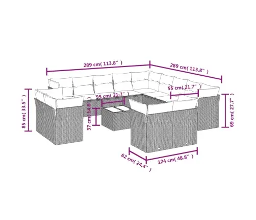 14-Daļīgs Dārza Dīvāna Komplekts, Matrači, Melna Pe Rotangpalma Vidaxl