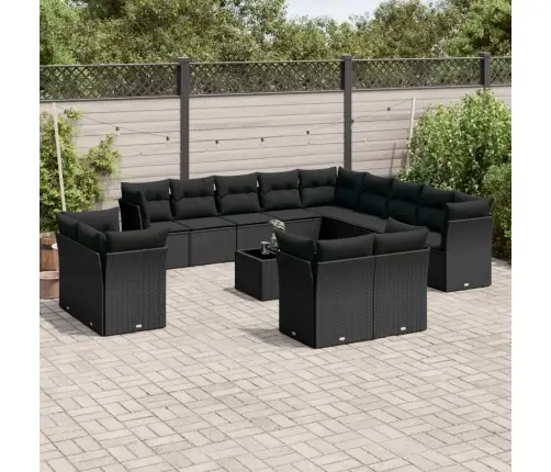 14-Daļīgs Dārza Dīvāna Komplekts, Matrači, Melna Pe Rotangpalma Vidaxl