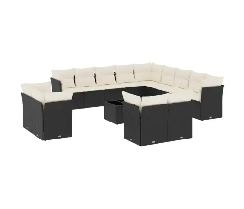 14-Daļīgs Dārza Dīvāna Komplekts, Matrači, Melna Pe Rotangpalma Vidaxl