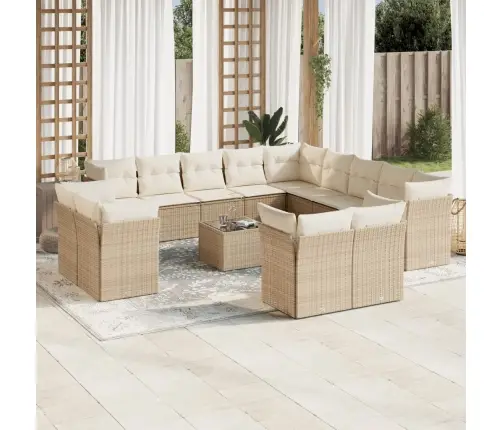 14-Daļīgs Dārza Dīvāna Komplekts, Matrači, Bēša Pe Rotangpalma Vidaxl