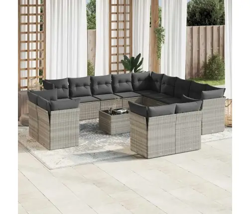 Sodo Komplektas Su Pagalvėlėmis, 14 Dalių, Pilkas, Poliratanas