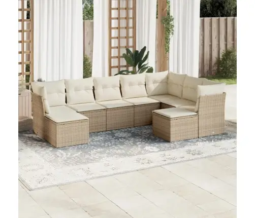 Sodo Komplektas Su Pagalvėlėmis, 9 Dalių, Smėlio, Poliratanas