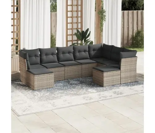 9-Daļīgs Dārza Dīvāna Komplekts Ar Matračiem, Pelēks Pe Pinums Vidaxl