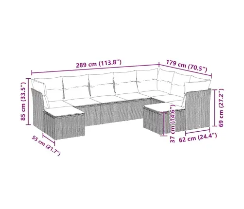 9-Osaline Aiadiivani Komplekt Patjadega, Helehall, Polürotang