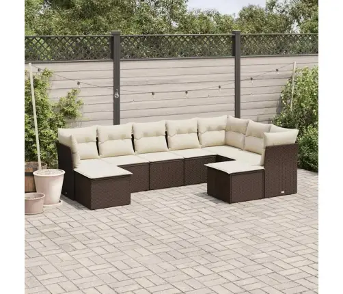 9-Daļīgs Dārza Dīvāna Komplekts, Matrači, Brūna Pe Rotangpalma Vidaxl